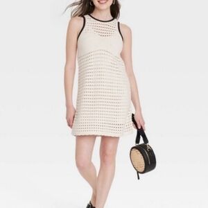 UNIVERSAL THREAD Crochet Openwork Knit Sleeveless Lined Mini Dress Cream Sz M